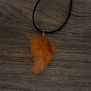 Elegant tie on Orange Feather Pendant suede Necklace